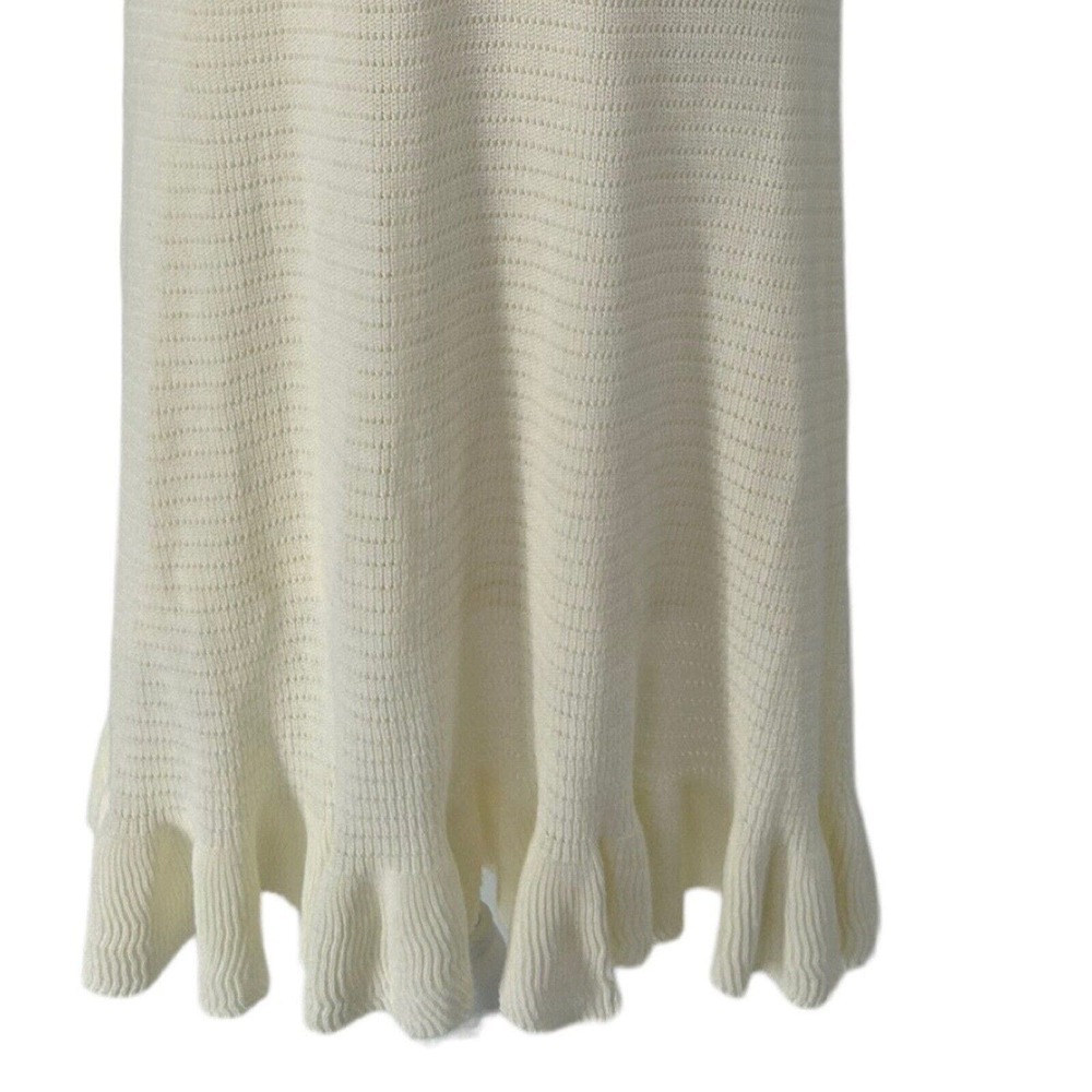 House of Harlow 1960 Cream Knit Ruffle Flutter Sleeve Knee Length Midi Dress L - Picture 10 of 16